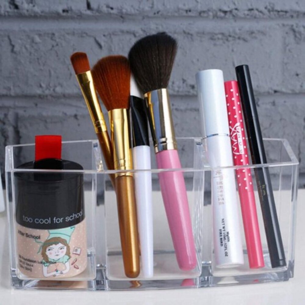 New Acrylic Makeup Brush Organizer, Clear 3-Slot Holder for Cosmetic Brushes - Picture 3 of 7